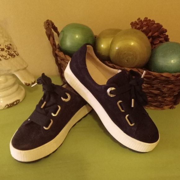 Gabor Shoes Gabor Navy Blue Suede Ribbon Lace Sneakers Court Shoes